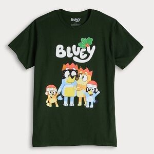 Bluey Seasonal Unisex Dark Green Tee 100% Cotton Size LARGE Holiday Family